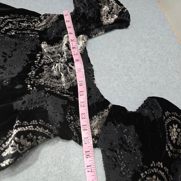 Velvet Burnout Mini Dress Black Babydoll Sweetheart Fairy Grunge Whimsigoth - Picture 8 of 13